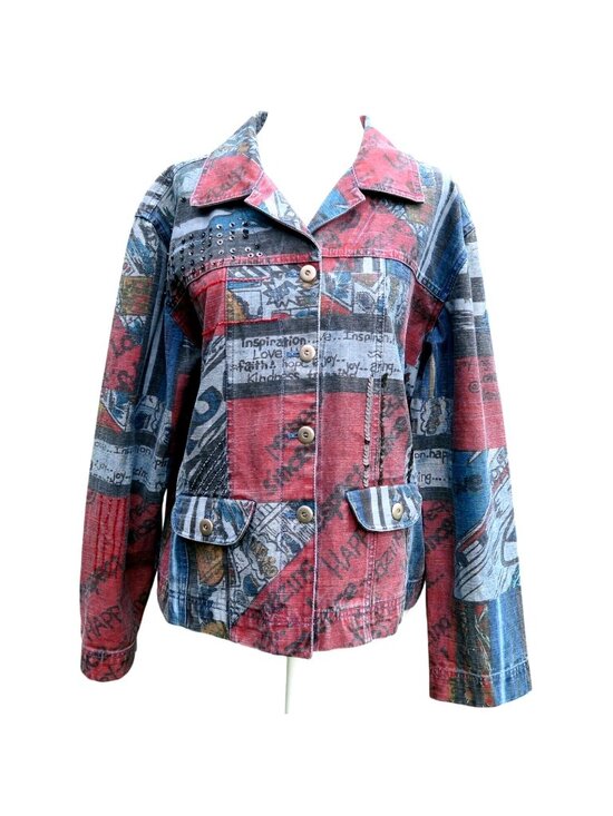 Chico's Jackets & Blazers - Chicos Embellished Patchwork Denim Jacket With Beads & Pockets Size 1 Medium